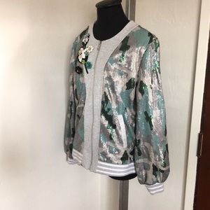 Boston Proper sequin camo zip up jacket